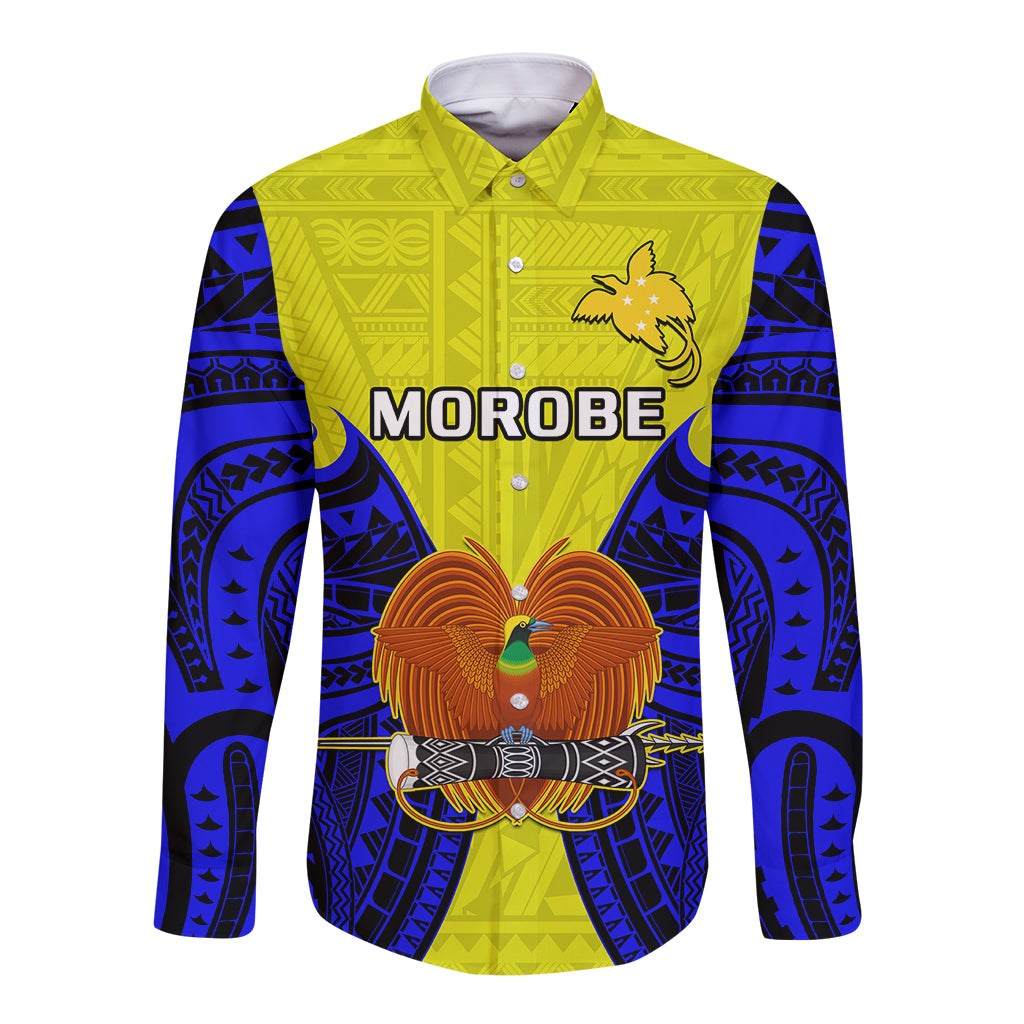 Papua New Guinea Long Sleeve Button Shirt Morobe Province Mix Coat Of Arms Polynesian Art LT14 Unisex Yellow - Polynesian Pride