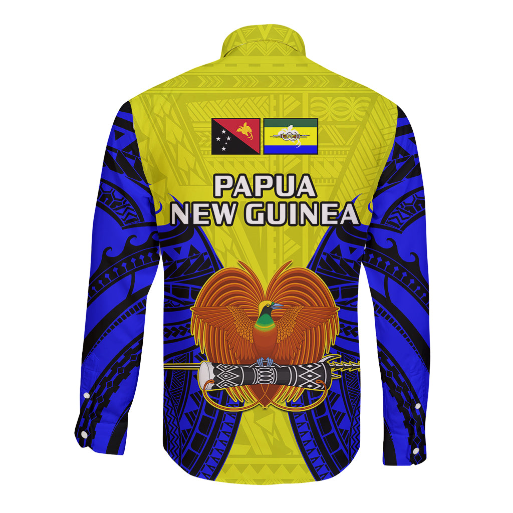 Papua New Guinea Long Sleeve Button Shirt Morobe Province Mix Coat Of Arms Polynesian Art LT14 - Polynesian Pride