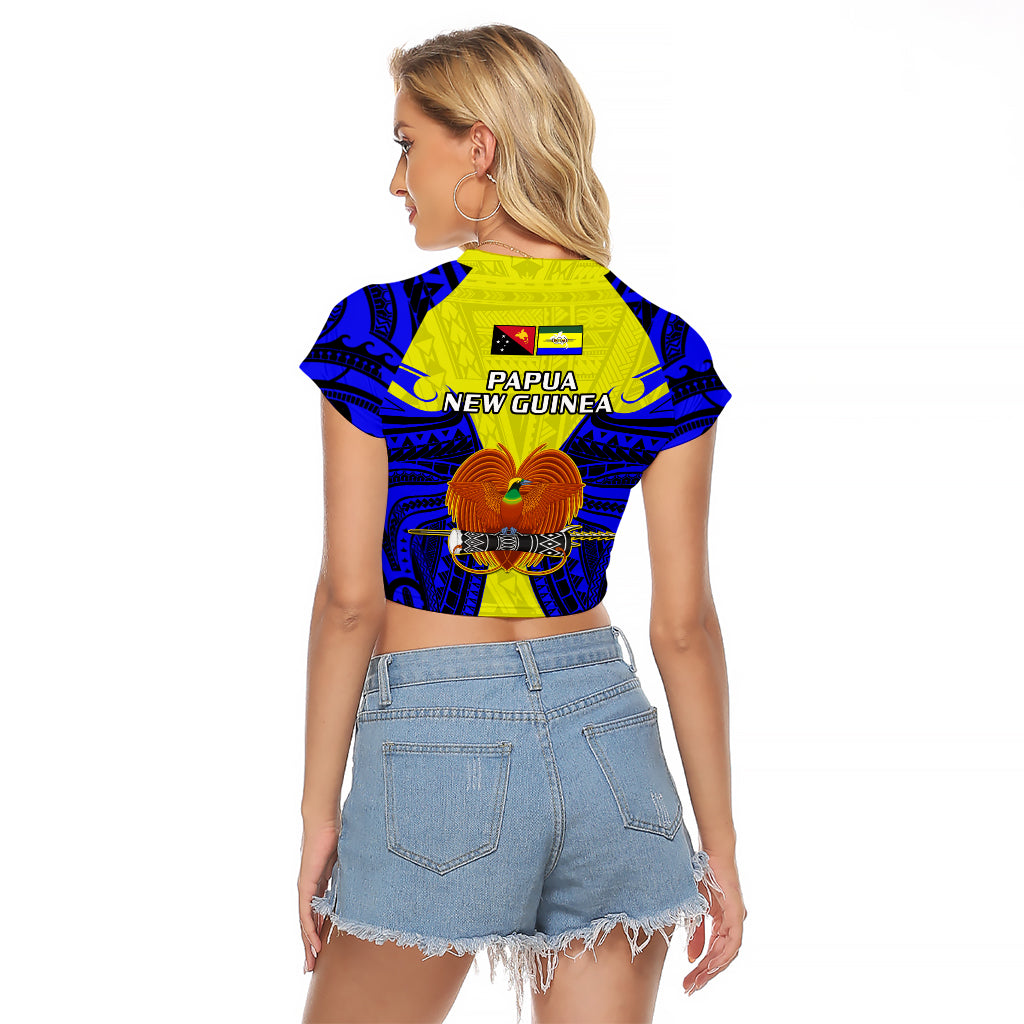 Papua New Guinea Raglan Cropped T Shirt Morobe Province Mix Coat Of Arms Polynesian Art LT14 - Polynesian Pride