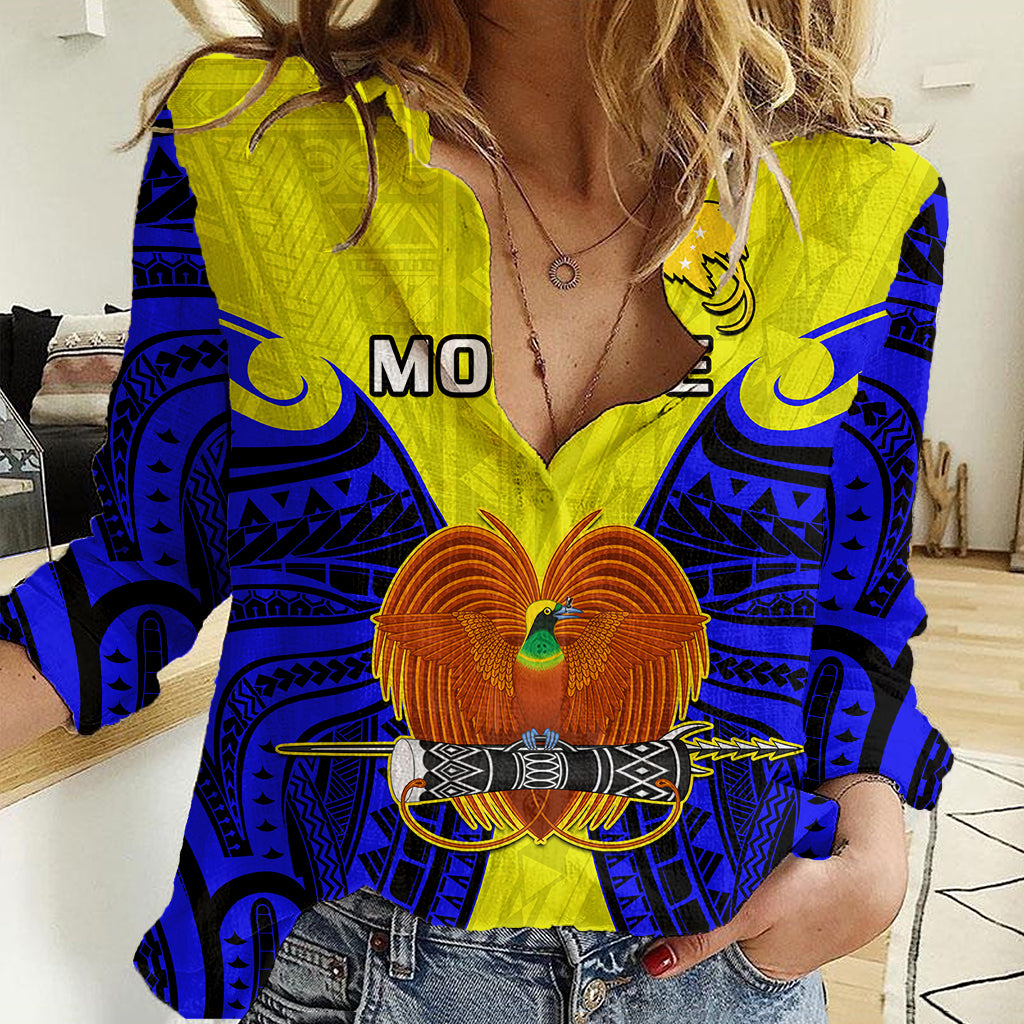 Papua New Guinea Women Casual Shirt Morobe Province Mix Coat Of Arms Polynesian Art LT14 Female Yellow - Polynesian Pride