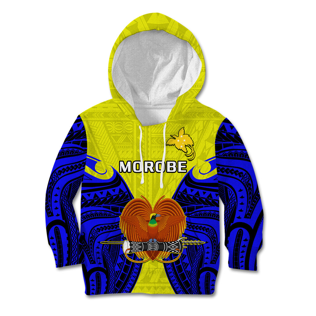 (Custom Personalised) Papua New Guinea Kid Hoodie Morobe Province Mix Coat Of Arms Polynesian Art LT14 Yellow - Polynesian Pride