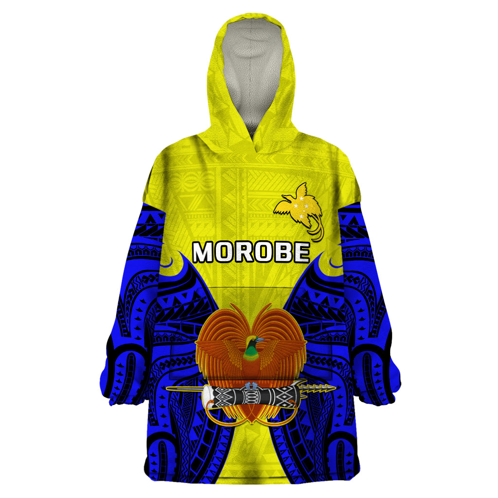 (Custom Personalised) Papua New Guinea Wearable Blanket Hoodie Morobe Province Mix Coat Of Arms Polynesian Art LT14 One Size Yellow - Polynesian Pride