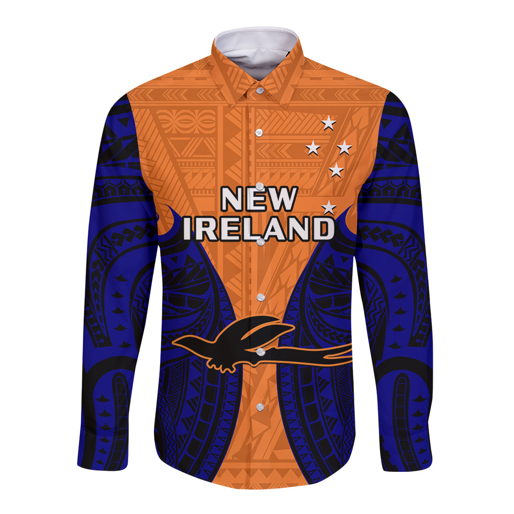 Papua New Guinea Long Sleeve Button Shirt New Ireland Province Mix Coat Of Arms Polynesian Art LT14 Unisex Orange - Polynesian Pride