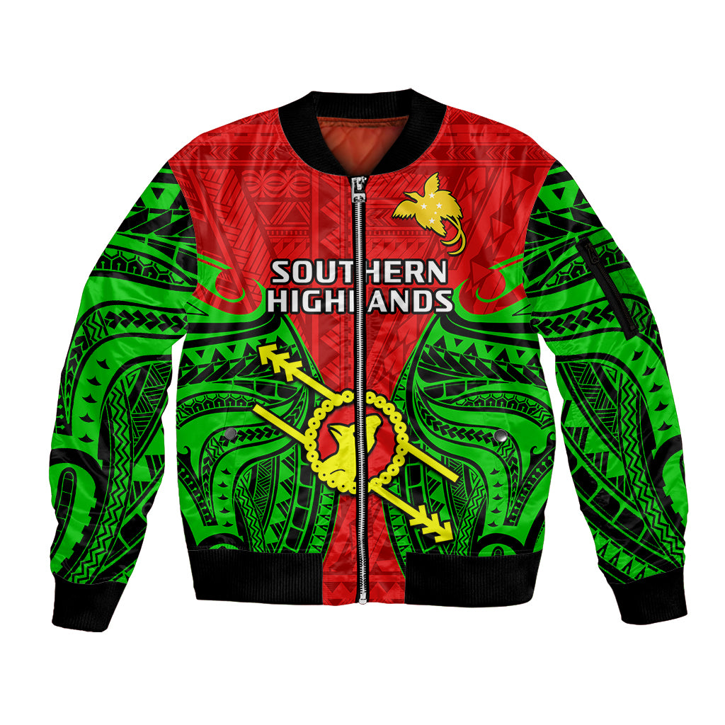 Papua New Guinea Sleeve Zip Bomber Jacket Southern Highlands Province Mix Coat Of Arms Polynesian Art LT14 Unisex Red - Polynesian Pride
