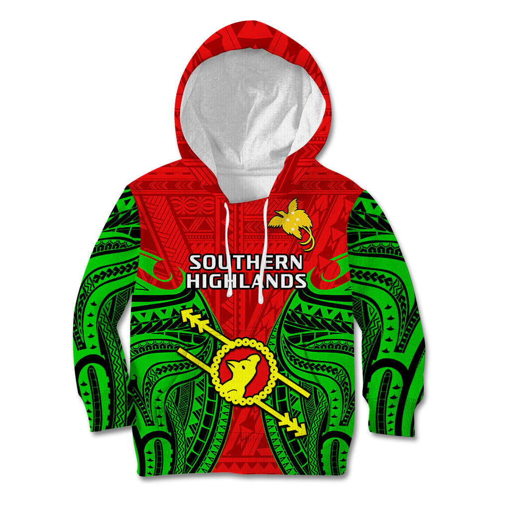 (Custom Personalised) Papua New Guinea Kid Hoodie Southern Highlands Province Mix Coat Of Arms Polynesian Art LT14 Red - Polynesian Pride