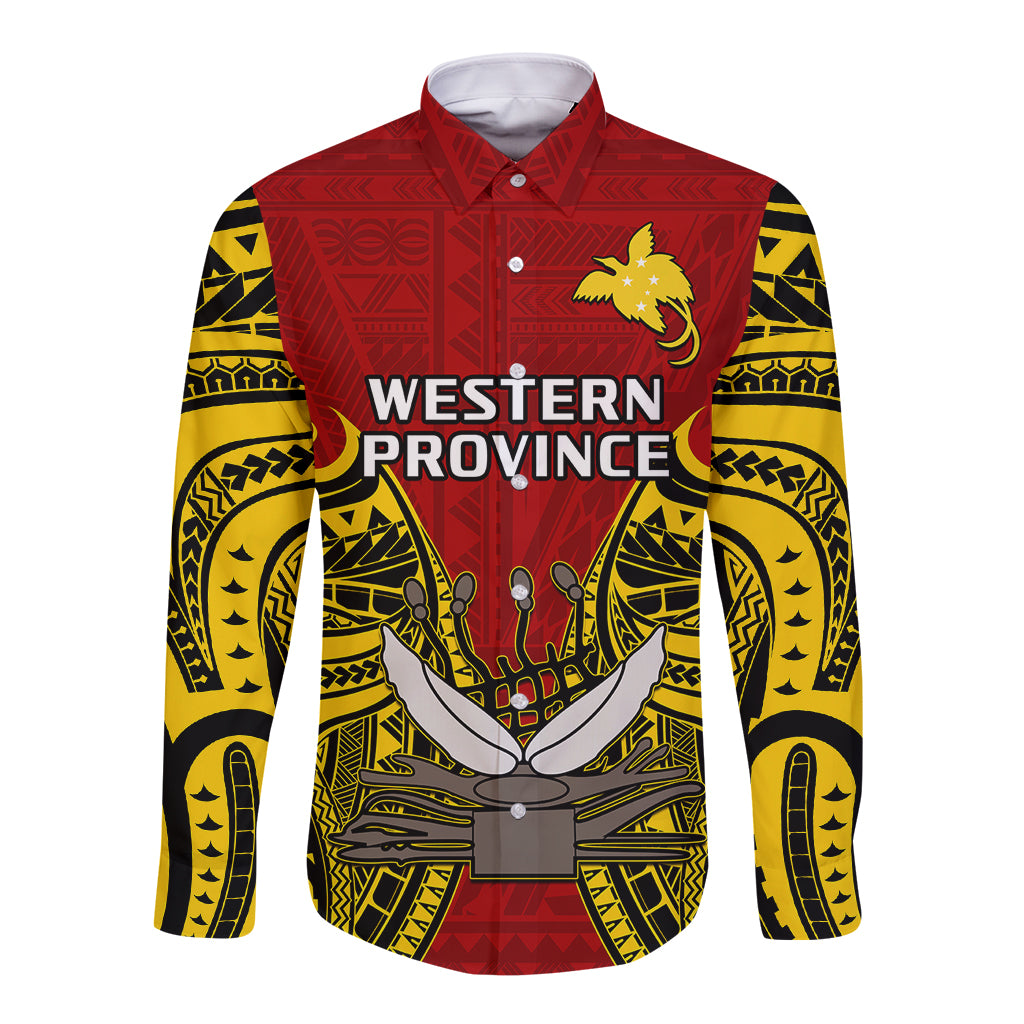 Papua New Guinea Long Sleeve Button Shirt Western Province Mix Coat Of Arms Polynesian Art LT14 Unisex Red - Polynesian Pride