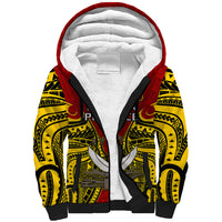 Papua New Guinea Sherpa Hoodie Western Province Mix Coat Of Arms Polynesian Art LT14 Unisex Red - Polynesian Pride