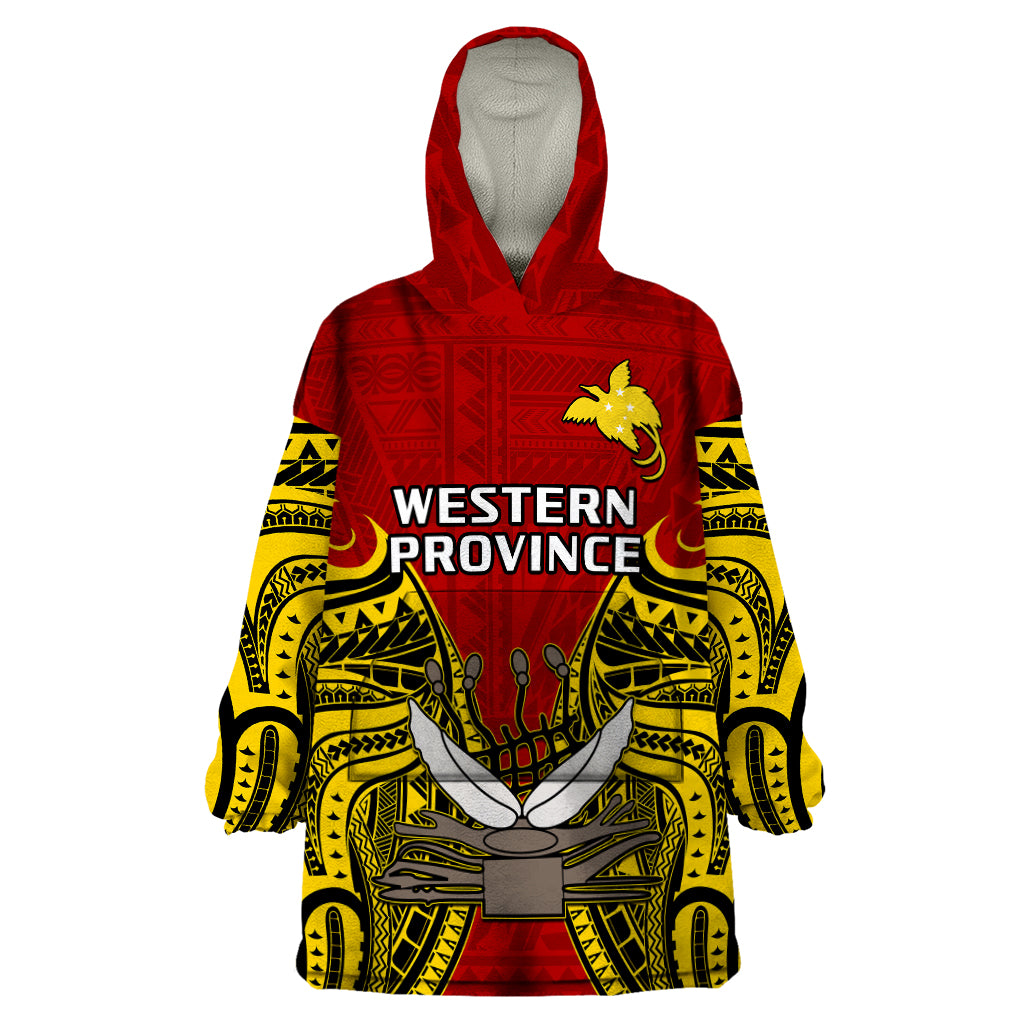 (Custom Personalised) Papua New Guinea Wearable Blanket Hoodie Western Province Mix Coat Of Arms Polynesian Art LT14 One Size Red - Polynesian Pride