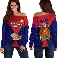 Papua New Guinea Off Shoulder Sweater West New Britain Province Mix Coat Of Arms Polynesian Art LT14 Women Red - Polynesian Pride