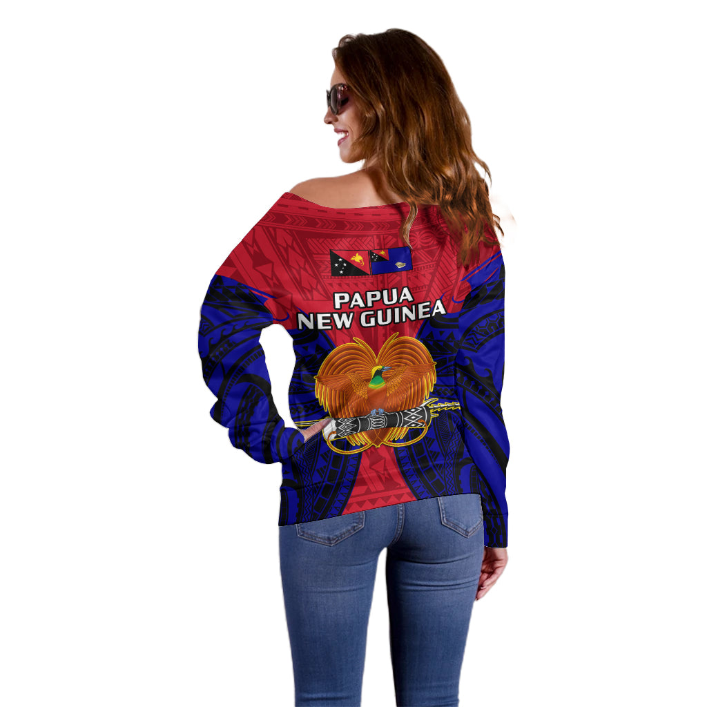 Papua New Guinea Off Shoulder Sweater West New Britain Province Mix Coat Of Arms Polynesian Art LT14 - Polynesian Pride