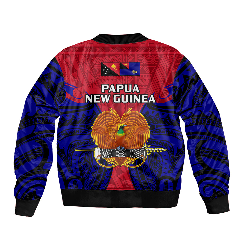 Papua New Guinea Sleeve Zip Bomber Jacket West New Britain Province Mix Coat Of Arms Polynesian Art LT14 - Polynesian Pride