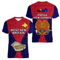 Papua New Guinea Women V Neck T Shirt West New Britain Province Mix Coat Of Arms Polynesian Art LT14 Female Red - Polynesian Pride