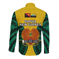 Papua New Guinea Long Sleeve Button Shirt Hela Province Mix Coat Of Arms Polynesian Art LT14 - Polynesian Pride