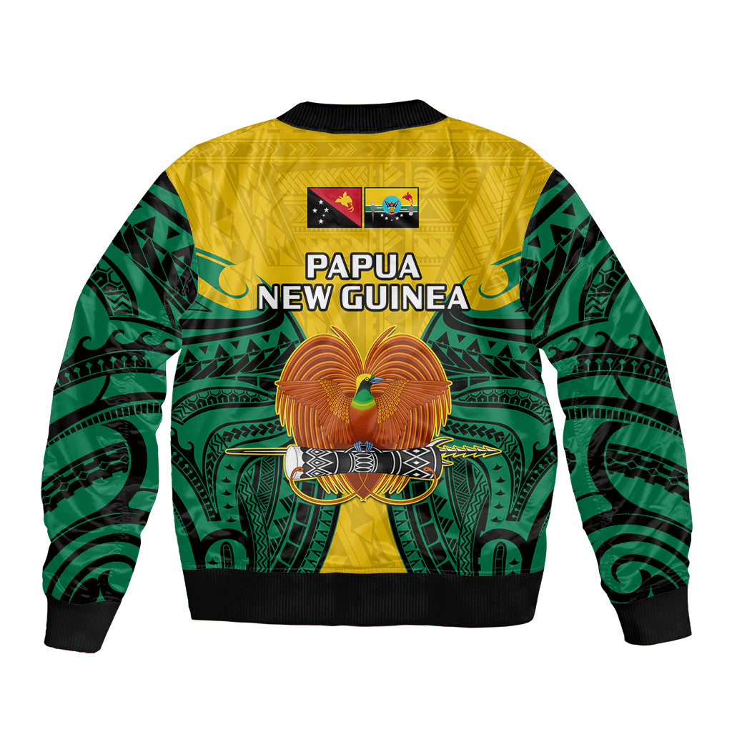Papua New Guinea Sleeve Zip Bomber Jacket Hela Province Mix Coat Of Arms Polynesian Art LT14 - Polynesian Pride