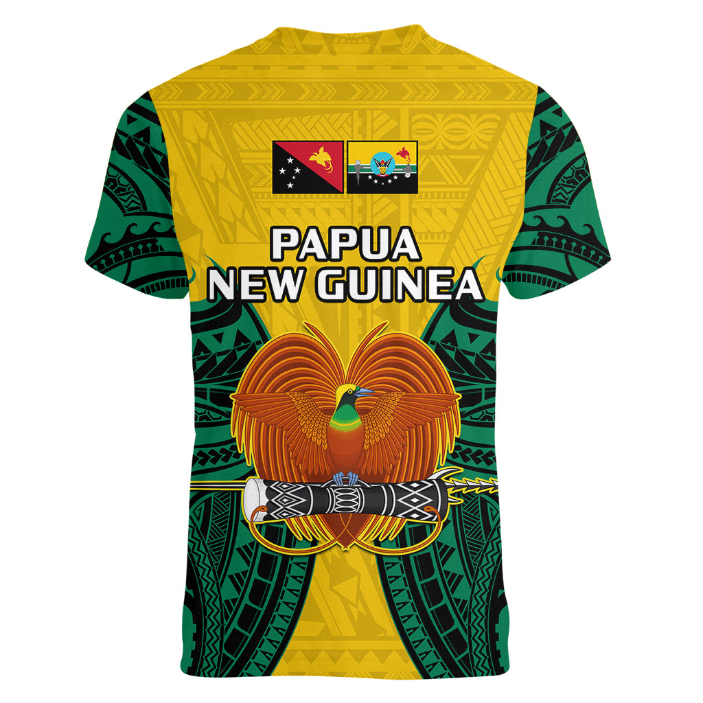 Papua New Guinea Women V Neck T Shirt Hela Province Mix Coat Of Arms Polynesian Art LT14 - Polynesian Pride