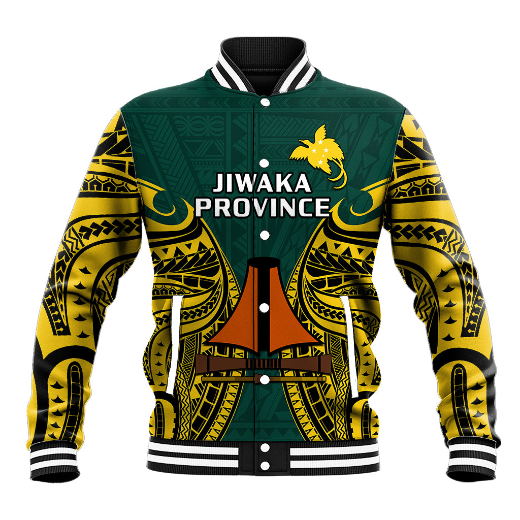 Papua New Guinea Baseball Jacket Jiwaka Province Mix Coat Of Arms Polynesian Art LT14 Unisex Green - Polynesian Pride