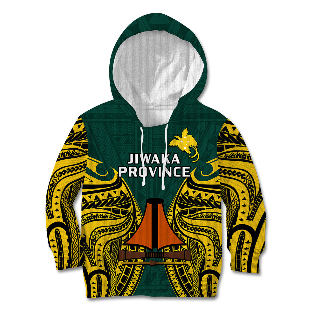 Papua New Guinea Kid Hoodie Jiwaka Province Mix Coat Of Arms Polynesian Art LT14 Hoodie Green - Polynesian Pride