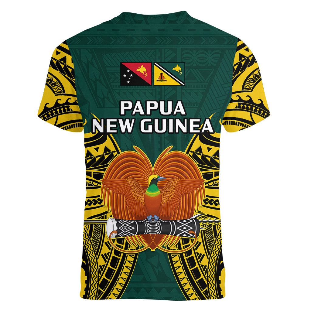 Papua New Guinea Women V Neck T Shirt Jiwaka Province Mix Coat Of Arms Polynesian Art LT14 - Polynesian Pride