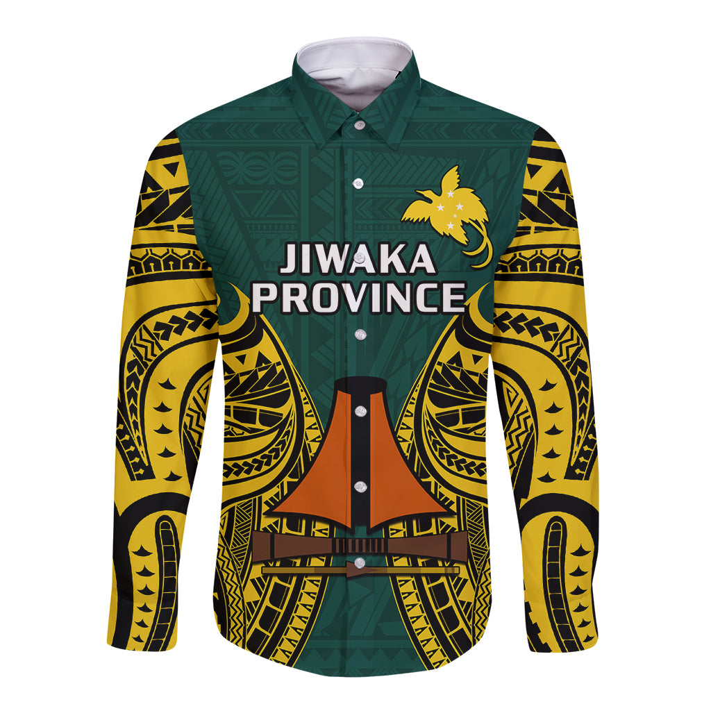 (Custom Personalised) Papua New Guinea Long Sleeve Button Shirt Jiwaka Province Mix Coat Of Arms Polynesian Art LT14 Unisex Green - Polynesian Pride