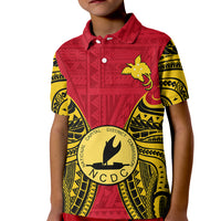 Papua New Guinea Kid Polo Shirt National Capital District Mix Coat Of Arms Polynesian Art LT14 Kid Red - Polynesian Pride