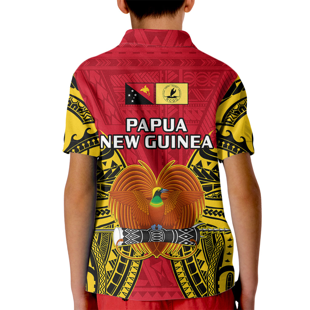 Papua New Guinea Kid Polo Shirt National Capital District Mix Coat Of Arms Polynesian Art LT14 - Polynesian Pride