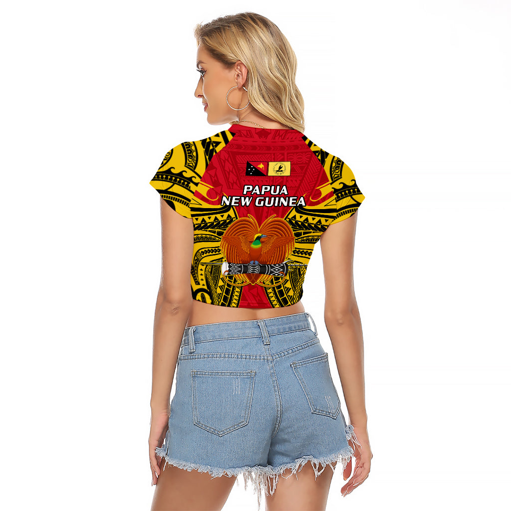 Papua New Guinea Raglan Cropped T Shirt National Capital District Mix Coat Of Arms Polynesian Art LT14 - Polynesian Pride