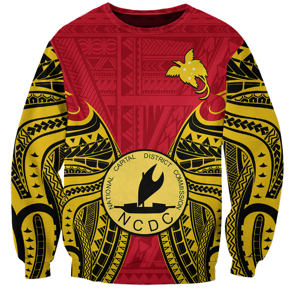 Papua New Guinea Sweatshirt National Capital District Mix Coat Of Arms Polynesian Art LT14 Unisex Red - Polynesian Pride