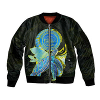 (Custom Personalised) Palau Sleeve Zip Bomber Jacket Hibiscus Turtle Mix Coat Of Arms Black Version LT14 Unisex Black - Polynesian Pride