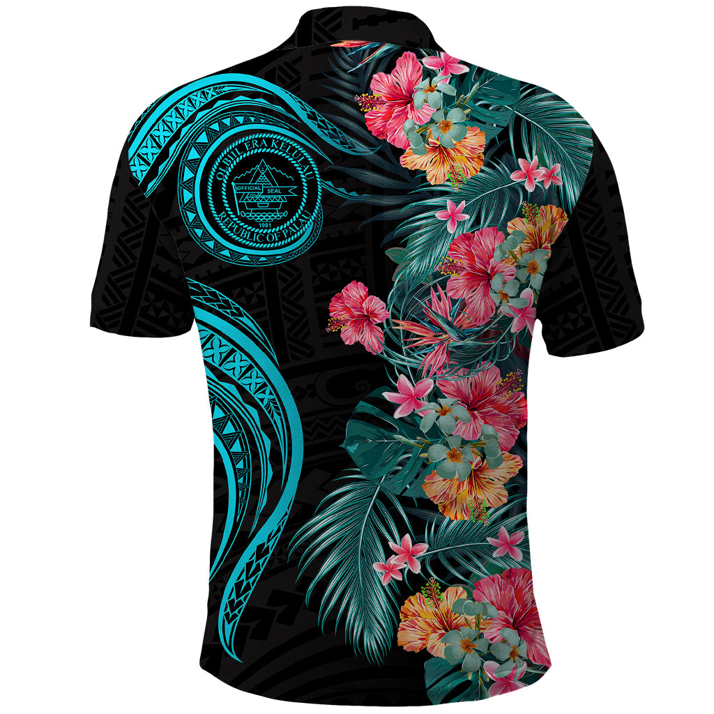 Palau Polo Shirt Tropical Flowers With Polynesian Pattern LT14 - Polynesian Pride
