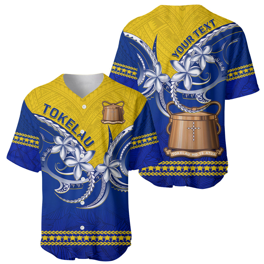 Tokelau Baseball Jersey Tokelauan Tatau Plumeria Special Style LT14 Blue - Polynesian Pride