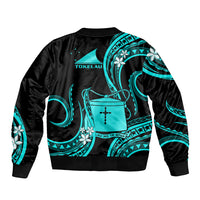 Tokelau Sleeve Zip Bomber Jacket Tokelauan Tatau With Badge Light Turquoise LT14 - Polynesian Pride