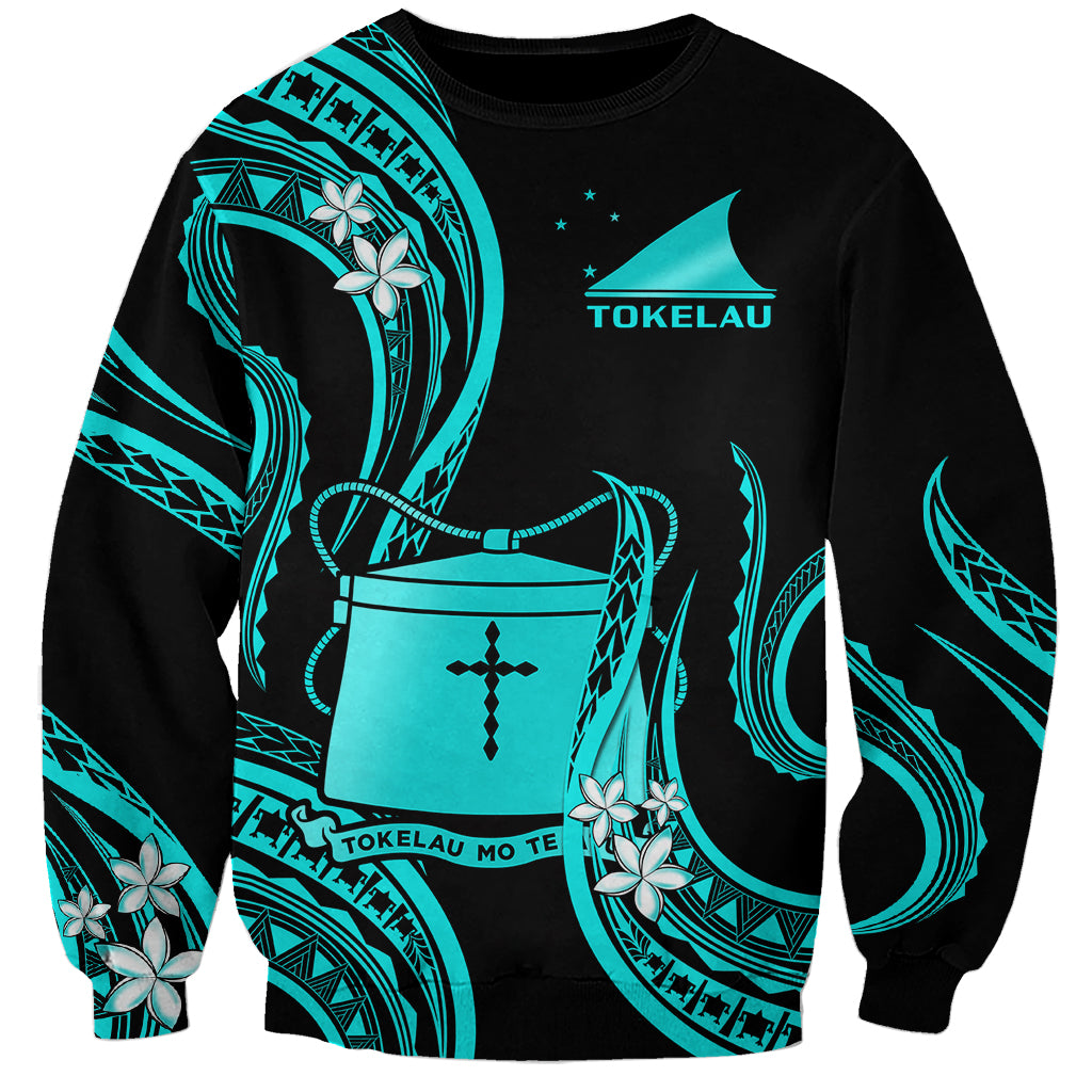 Tokelau Sweatshirt Tokelauan Tatau With Badge Light Turquoise LT14 Unisex Turquoise - Polynesian Pride