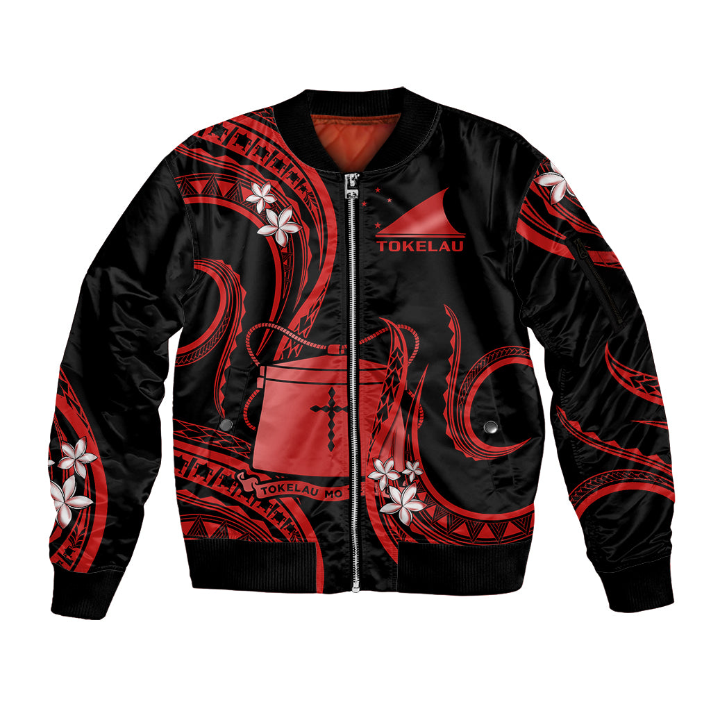 Tokelau Sleeve Zip Bomber Jacket Tokelauan Tatau With Badge Red LT14 Unisex Red - Polynesian Pride