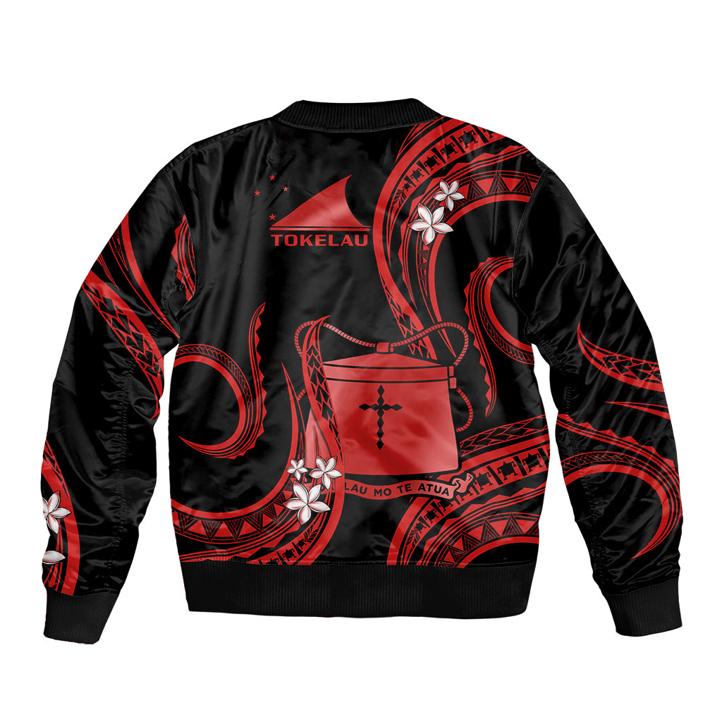 Tokelau Sleeve Zip Bomber Jacket Tokelauan Tatau With Badge Red LT14 - Polynesian Pride