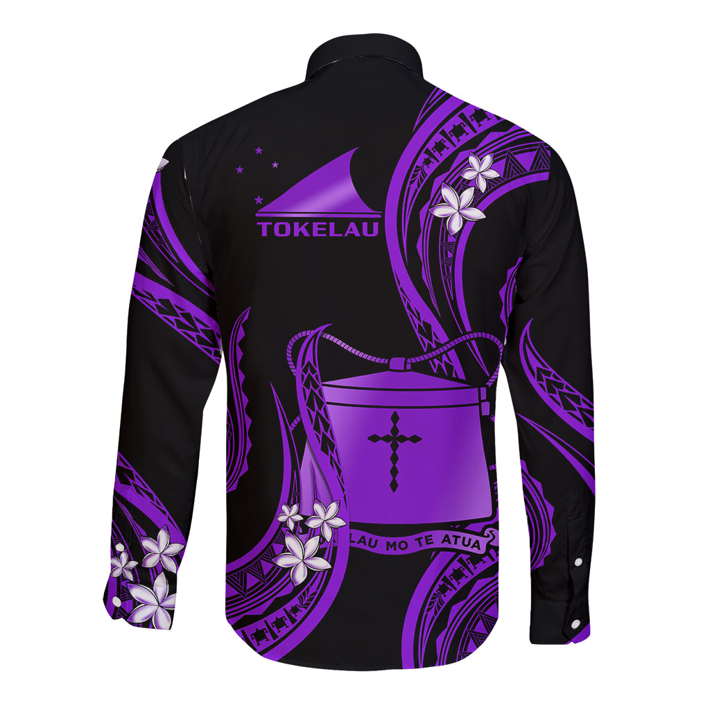 Tokelau Long Sleeve Button Shirt Tokelauan Tatau With Badge Purple LT14 - Polynesian Pride