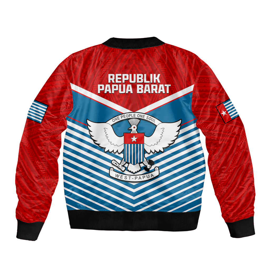 West Papua Sleeve Zip Bomber Jacket Coat Of Arms And Morning Star Flag LT14 - Polynesian Pride