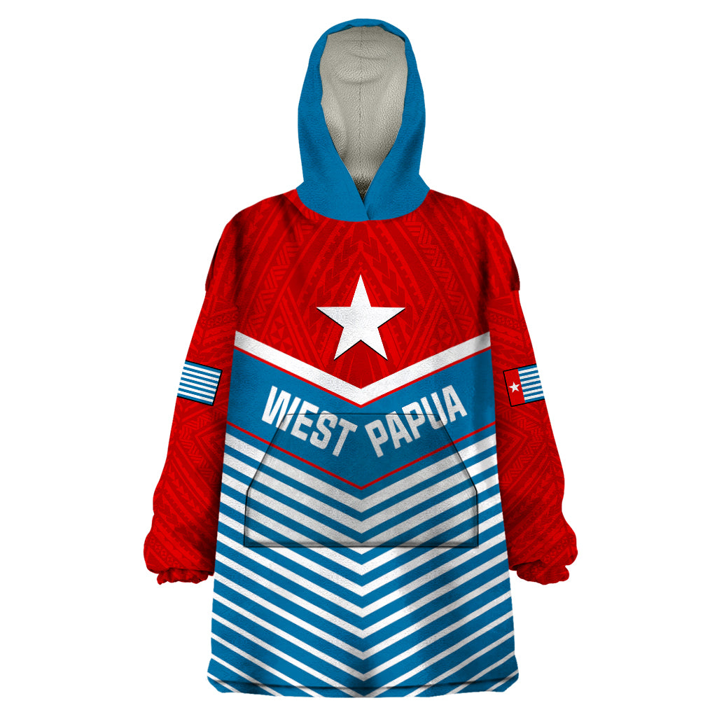 West Papua Wearable Blanket Hoodie Coat Of Arms And Morning Star Flag LT14 One Size Blue - Polynesian Pride