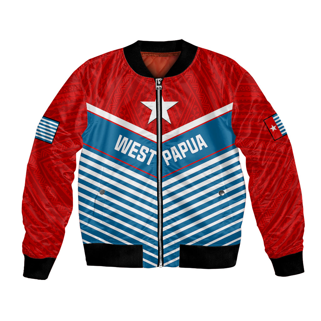 (Custom Personalised) West Papua Bomber Jacket Coat Of Arms And Morning Star Flag LT14 Unisex Blue - Polynesian Pride