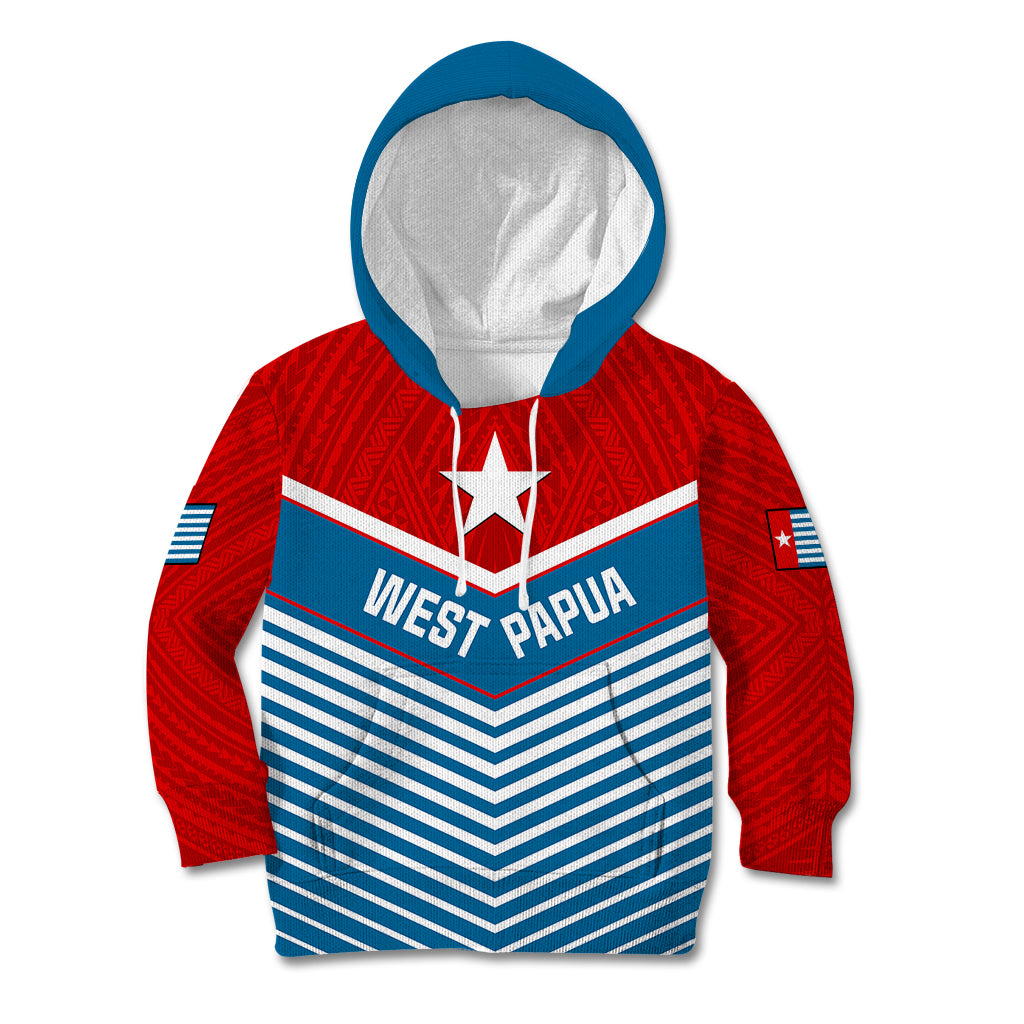 (Custom Personalised) West Papua Kid Hoodie Coat Of Arms And Morning Star Flag LT14 Blue - Polynesian Pride