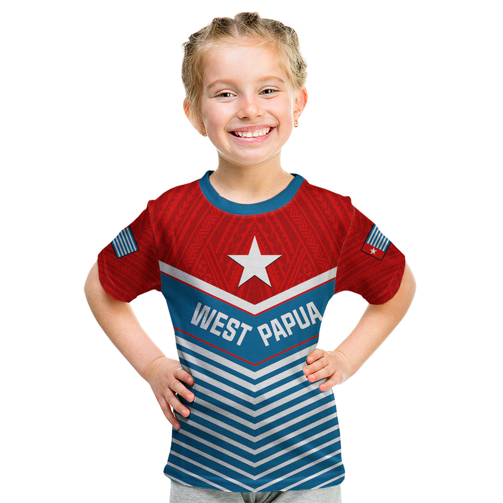 (Custom Personalised) West Papua Kid T Shirt Coat Of Arms And Morning Star Flag LT14 - Polynesian Pride