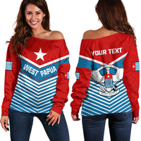 (Custom Personalised) West Papua Off Shoulder Sweater Coat Of Arms And Morning Star Flag LT14 Women Blue - Polynesian Pride