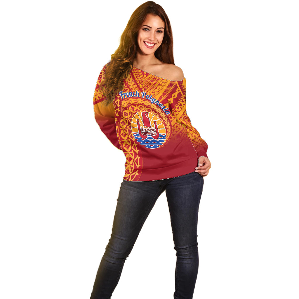 (Custom Personalised) French Polynesia Off Shoulder Sweater Happy Internal Autonomy Day LT14 - Polynesian Pride