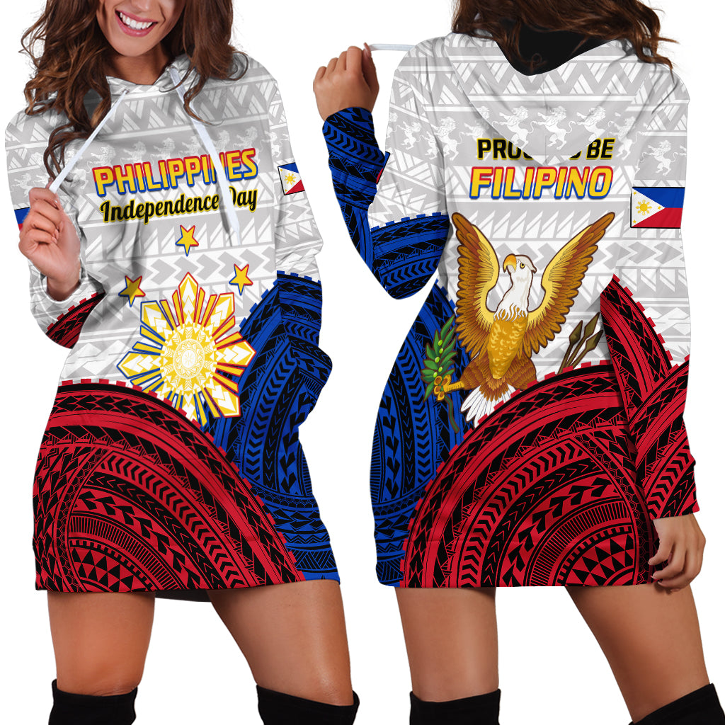 Philippines Independence Day Hoodie Dress Proud To Be Filipino Polynesian Pattern LT14 White - Polynesian Pride