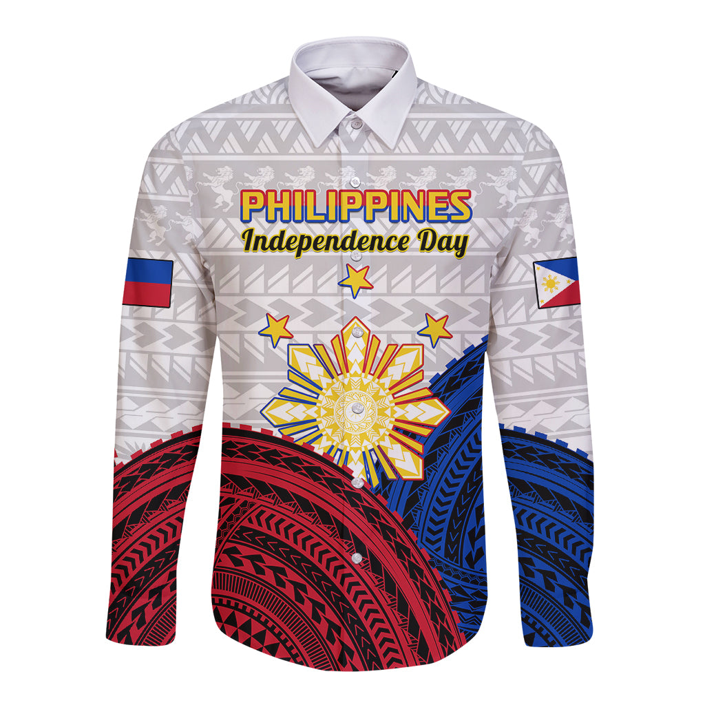 Philippines Independence Day Long Sleeve Button Shirt Proud To Be Filipino Polynesian Pattern LT14 Unisex White - Polynesian Pride