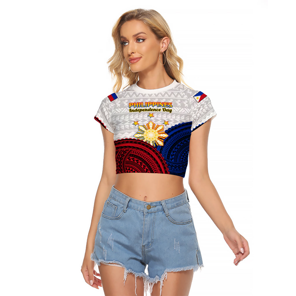 (Custom Personalised) Philippines Independence Day Raglan Cropped T Shirt Proud To Be Filipino Polynesian Pattern LT14 Female White - Polynesian Pride