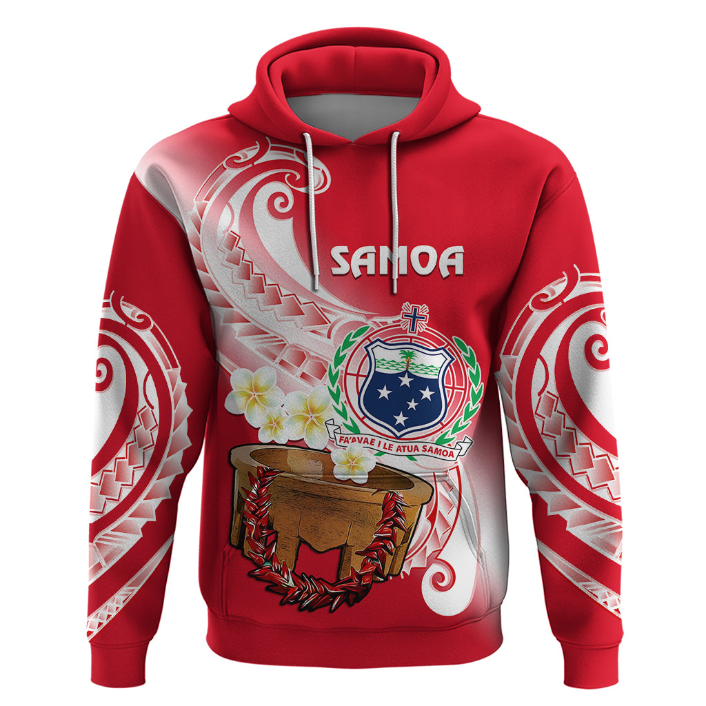 Custom Samoa Hoodie Ula Fala Kava Bowl Plumeria Polynesian Red LT14 - Polynesian Pride