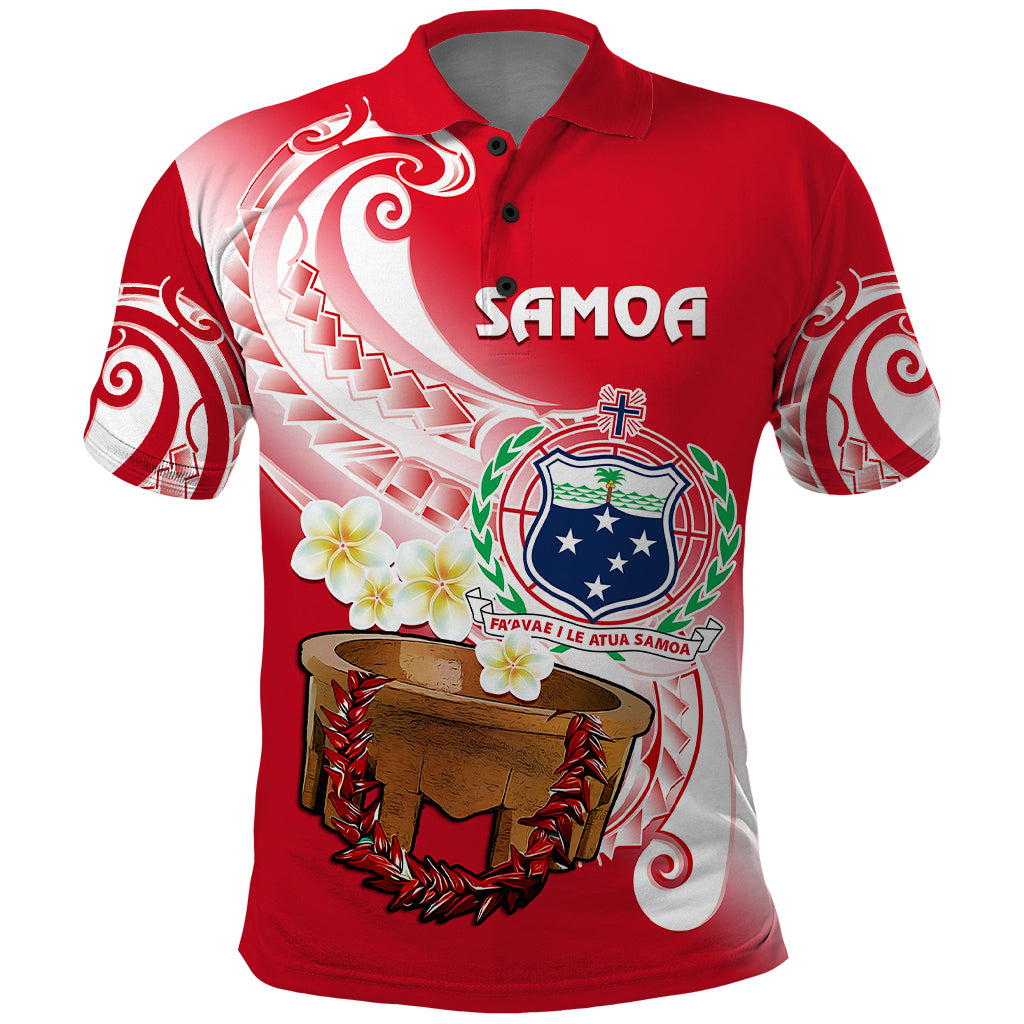 Custom Samoa Polo Shirt Ula Fala Kava Bowl Plumeria Polynesian Red LT14 Red - Polynesian Pride