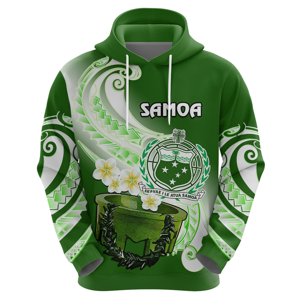 Custom Samoa Hoodie Ula Fala Kava Bowl Plumeria Polynesian Green LT14 Zip Hoodie Green - Polynesian Pride