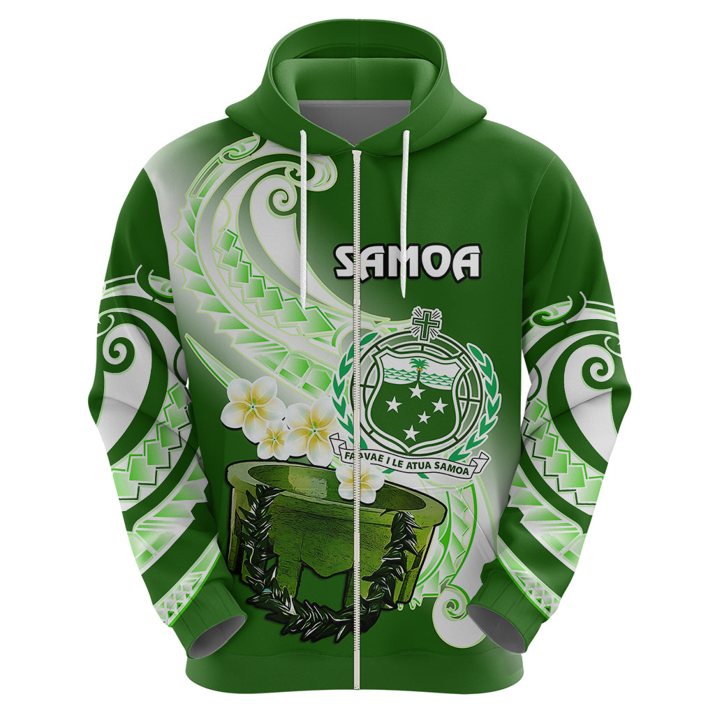 Custom Samoa Hoodie Ula Fala Kava Bowl Plumeria Polynesian Green LT14 - Polynesian Pride