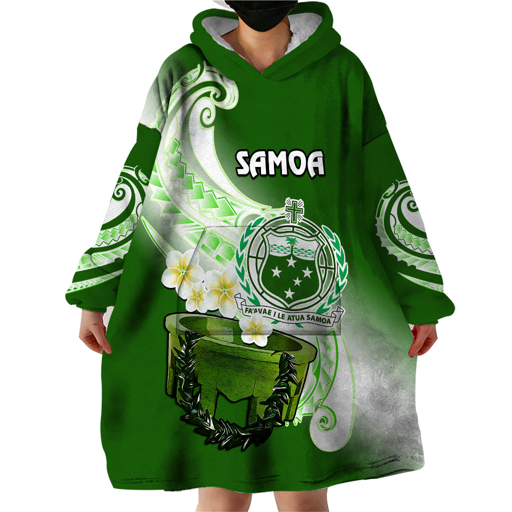 (Custom Personalised) Samoa Wearable Blanket Hoodie Ula Fala Kava Bowl Plumeria Polynesian Green LT14 - Polynesian Pride